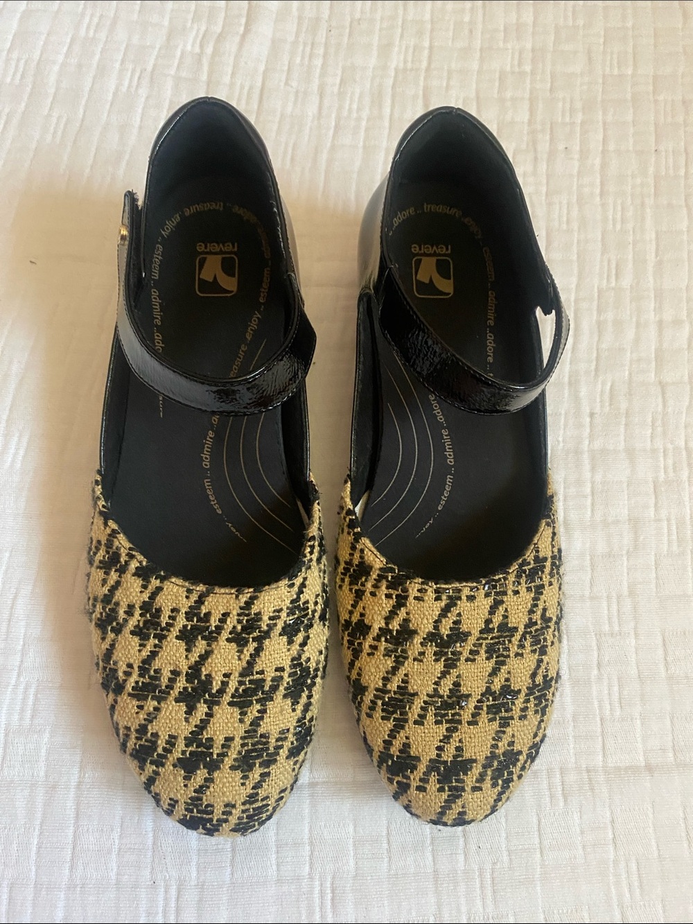 REVERE OSAKA Black & Tan Houndstooth Mary Jane Flats